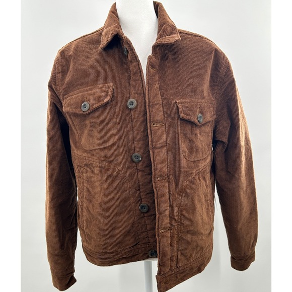 Mutual Weave Sherpa Lined Corduroy Trucker Jacket Brown Western Workwear S - Picture 2 of 15